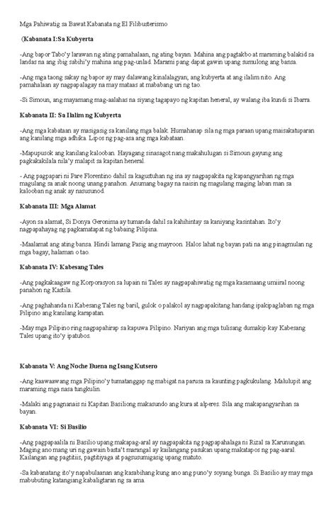 El Filibusterismo (Buod/Pahiwatig ng Bawat Kabanata).